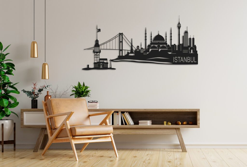 Living room interior have cabinet for tv and leather armchair in white room.3d rendering