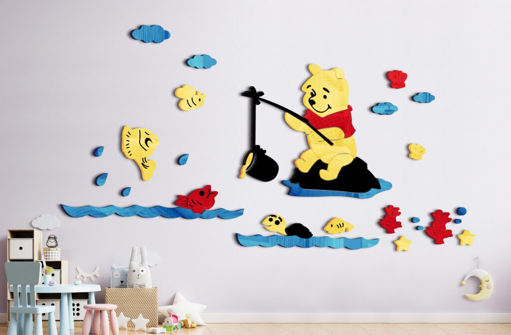 Mockup light purple color wall in the children's room On the wooden floor.3d rendering