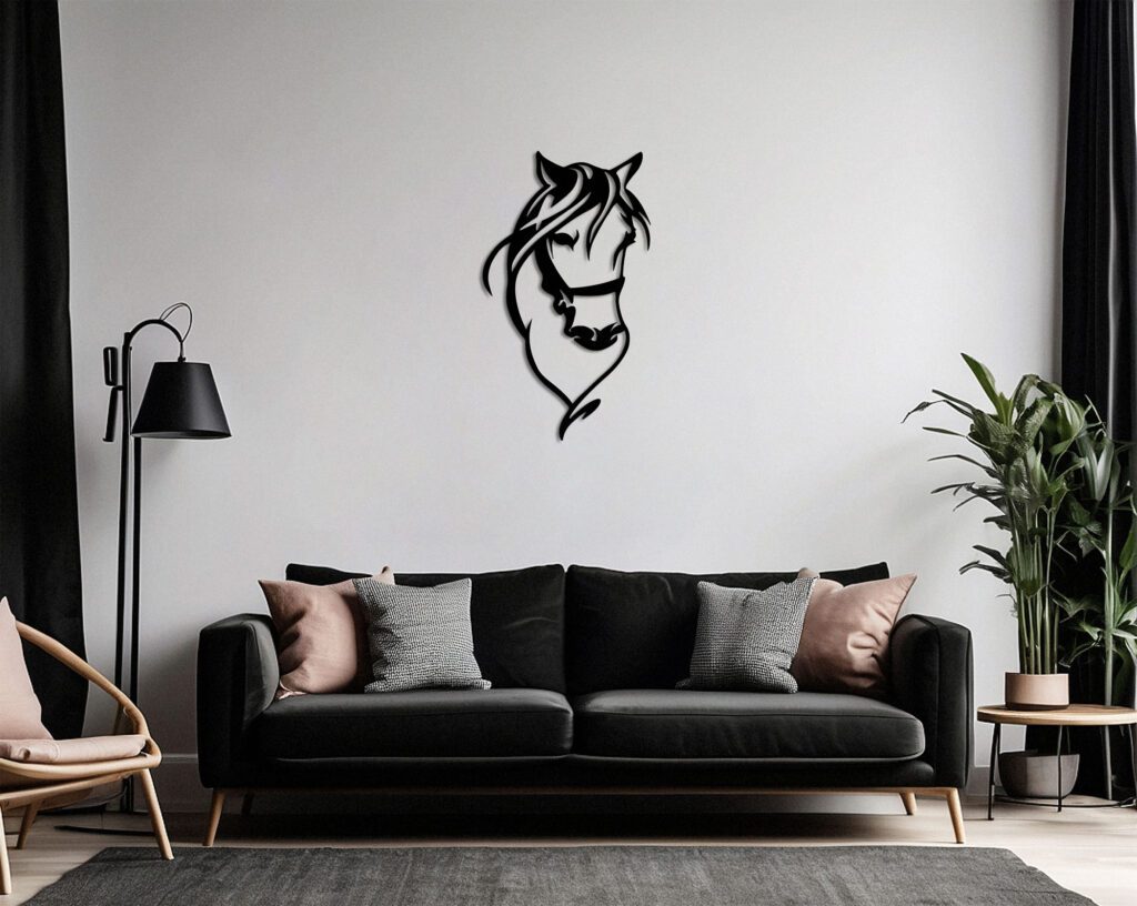 Poster frame mockup in black living room interior