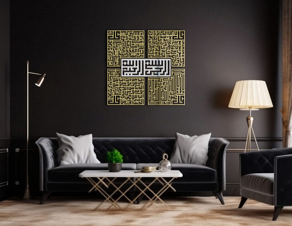 Black living room interior with a black sofa, a coffee table and a TV on the wall. Mock up, 3D Rendering, Mockup poster frame on the wall of a luxurious apartment, AI Generated